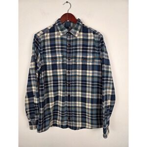 LL Bean Signature Slim Fit Flannel Shirt Mens MT‎ Blue Plaid Button Up